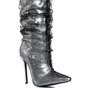 AZALEA WANG " SHEERED TRANSPARANCY " SILVER EMBELLISHED BOOT( BRAND NEW !!!!!